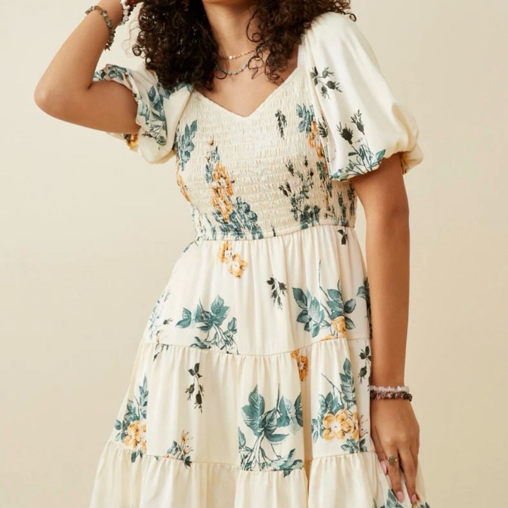 Hayden of LA Floral & Cream Dress with Puff Sleeves